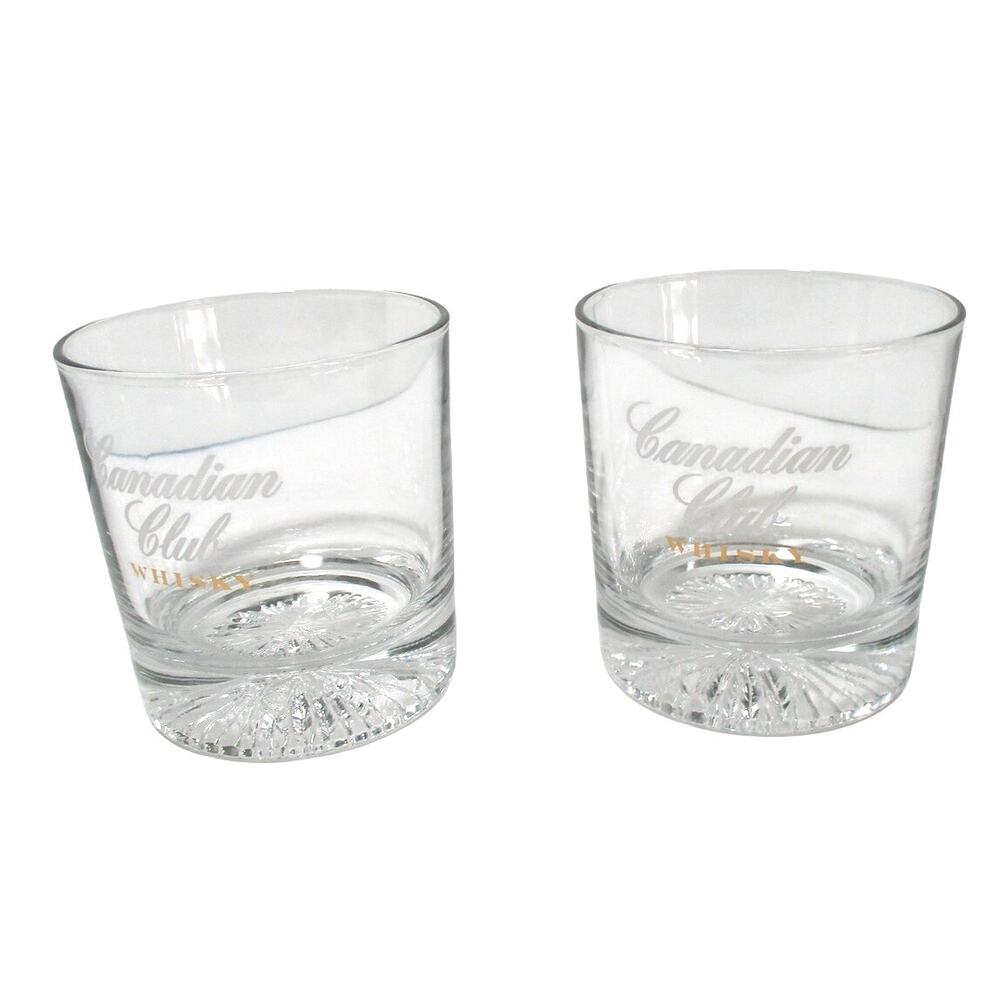 Canadian Club Whiskey On The Rocks Starburst Bottom Glasses Set Of 2
